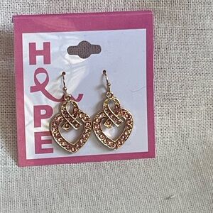 Breast Cancer Awareness Gold Heart Earrings with Pink Accents